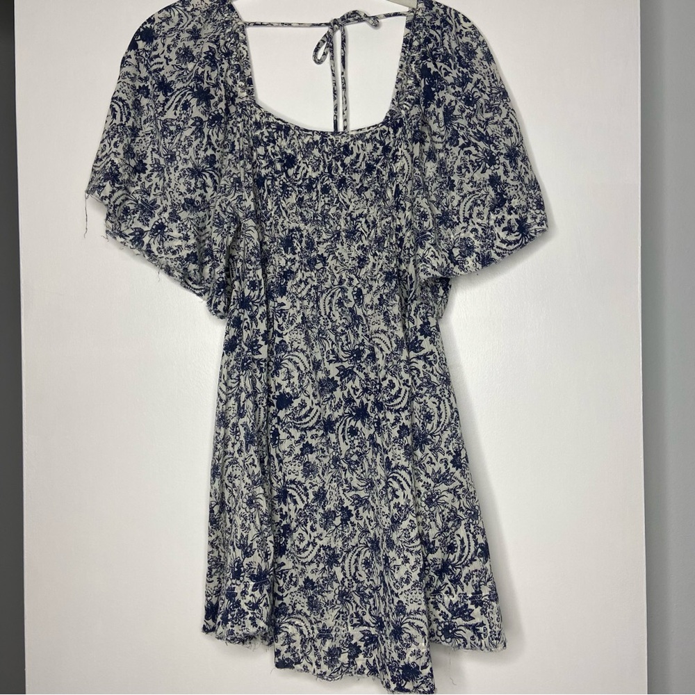 FREE PEOPLE Blue Floral Tunic Mini Dress XSmall